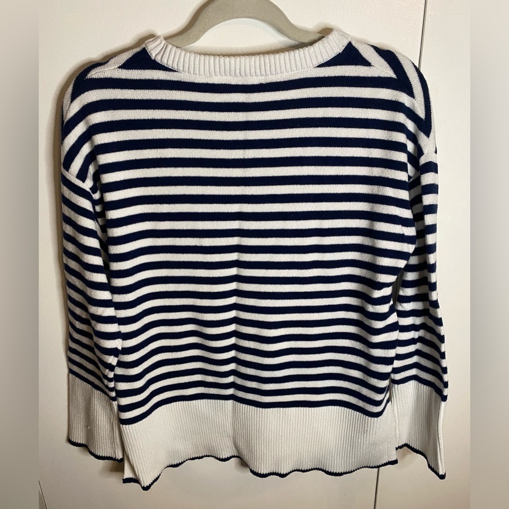 Women’s Tahari Striped Jersey Pullover Sweater, Navy Blue/White, XL - Picture 2 of 6